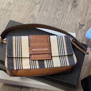 Michael Kors Tan and Cream Striped Handbag